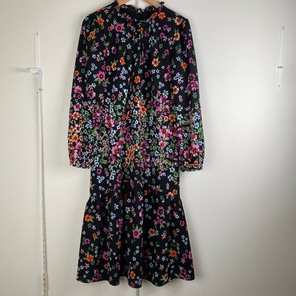 Maggy London Kiri Black Floral Long Sleeve Midi Dress Size 12 - Picture 6 of 13